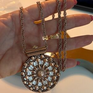 Rare Heidi Klum Vintage-Inspired Rose Gold and Silver Medallion Necklace 14”